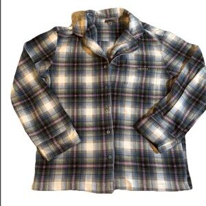 SKIMS Women’s Blue and Pink Plaid Flannel Button-Up Pajama Top Size Small
